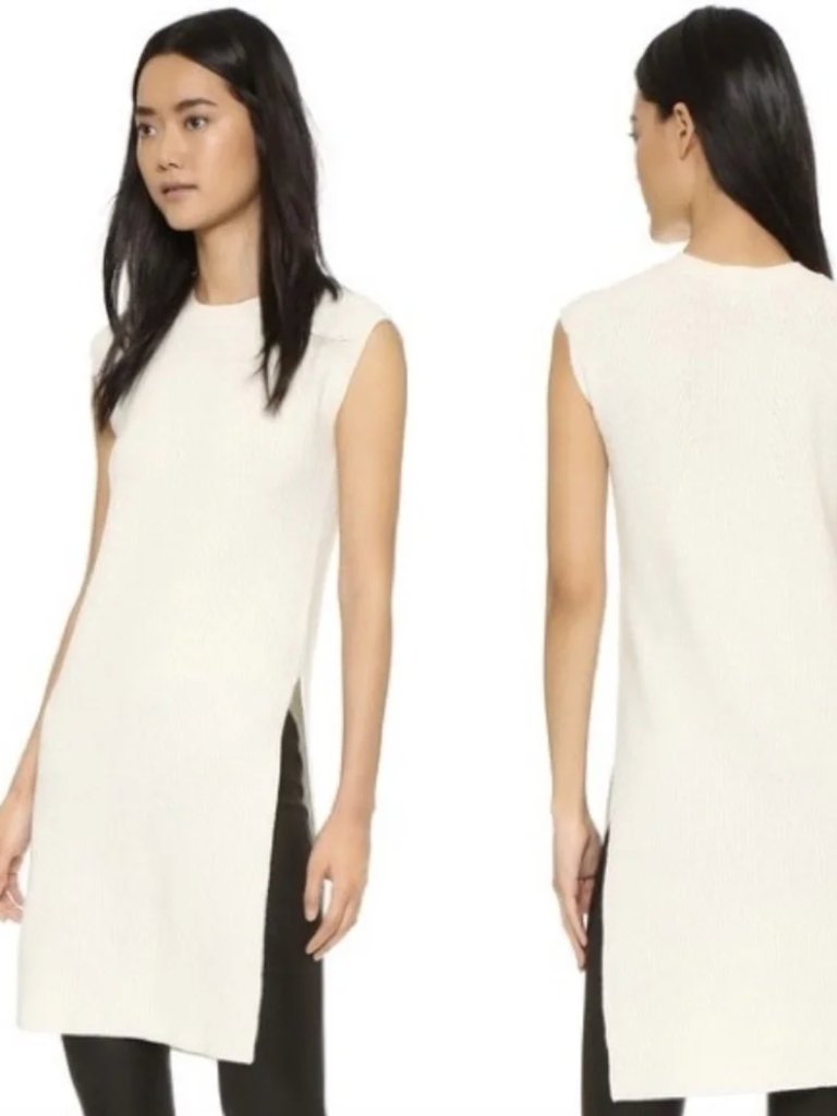 Helmut Lang Wool Cashmere Sleeveless Knit Tunic Sweater Dress Ivory Cream, Small